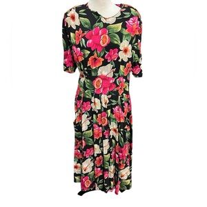 Caroline Wells Vintage 90s Floral Flowy Shirt Dress Size 16